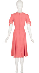 1970s Pink Crepe & Satin Tie-Bust Dress