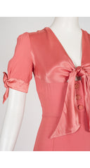 1970s Pink Crepe & Satin Tie-Bust Dress