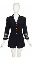 1990s Lace Inset Black Silk Crepe Jacket