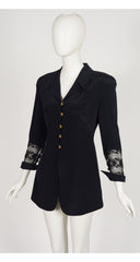 1990s Lace Inset Black Silk Crepe Jacket