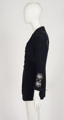 1990s Lace Inset Black Silk Crepe Jacket
