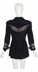 1990s Lace Inset Black Silk Crepe Jacket