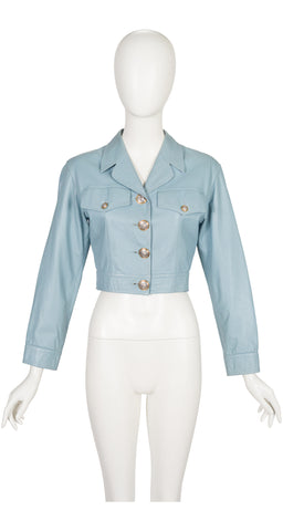 1990s Powder Blue Leather Cropped Jacket