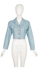 1990s Powder Blue Leather Cropped Jacket