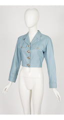 1990s Powder Blue Leather Cropped Jacket