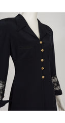 1990s Lace Inset Black Silk Crepe Jacket