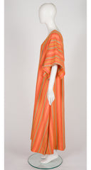1970s Orange Striped Woven Cotton Caftan Dress