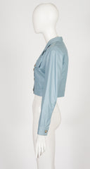 1990s Powder Blue Leather Cropped Jacket