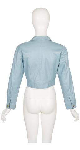 1990s Powder Blue Leather Cropped Jacket