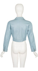 1990s Powder Blue Leather Cropped Jacket