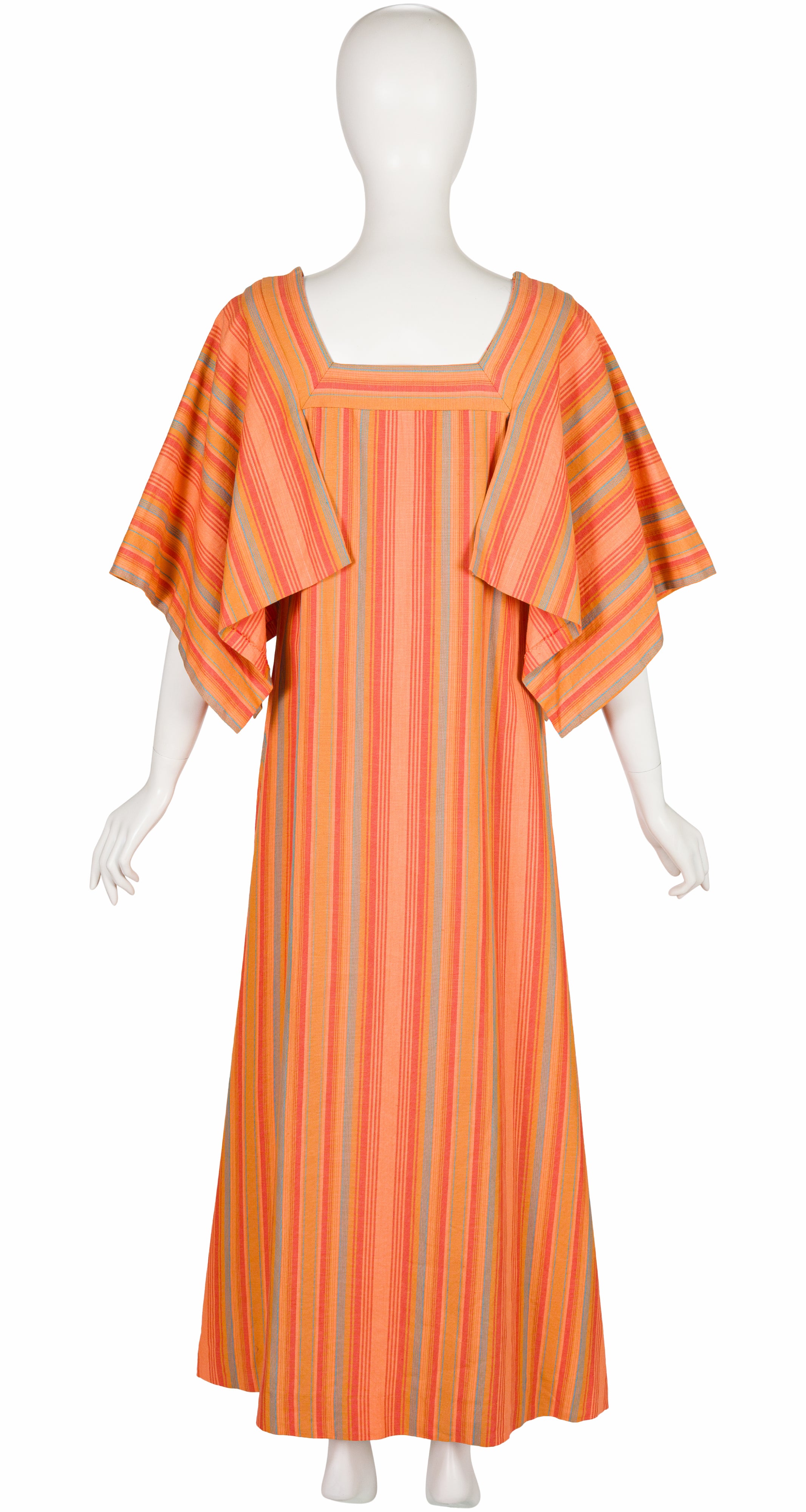 1970s Orange Striped Woven Cotton Caftan Dress