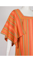 1970s Orange Striped Woven Cotton Caftan Dress