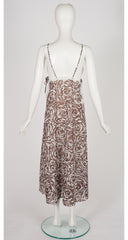 1970s Brown & White Abstract Print Lace Trim Peignoir Set