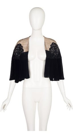 1930s Art Deco Floral Beaded Silk Velvet Capelet