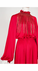 1977-78 F/W Macrame Collar Red Jersey Bishop Sleeve Gown