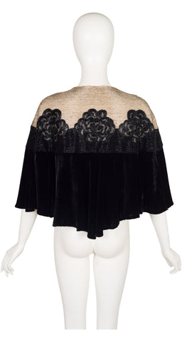 1930s Art Deco Floral Beaded Silk Velvet Capelet