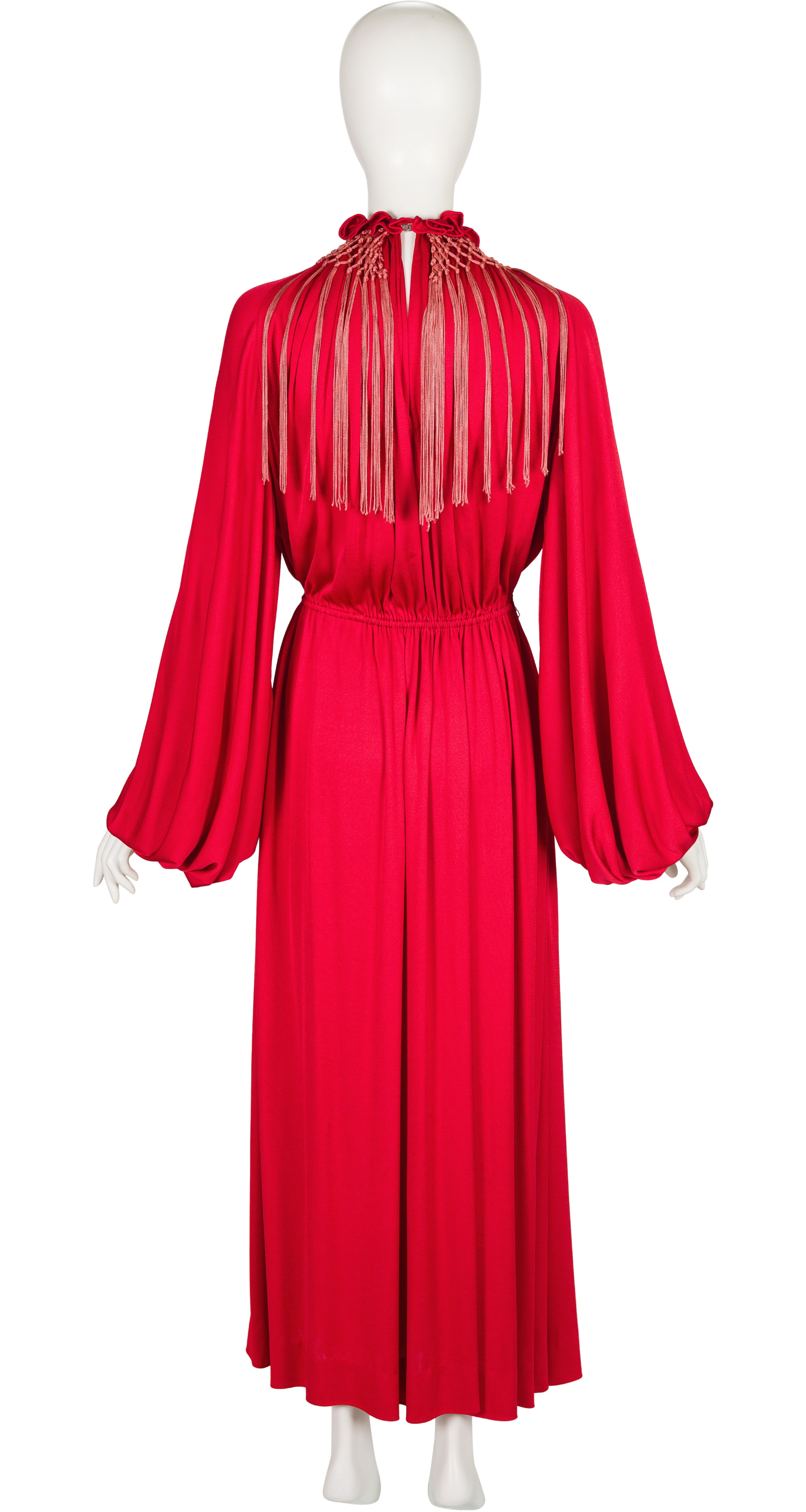 1977-78 F/W Macrame Collar Red Jersey Bishop Sleeve Gown