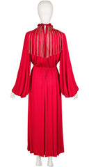 1977-78 F/W Macrame Collar Red Jersey Bishop Sleeve Gown