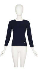 1970s "V" Logo Navy Cashmere Pullover Sweater
