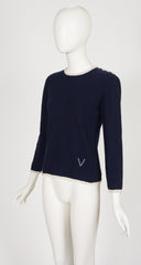 1970s "V" Logo Navy Cashmere Pullover Sweater