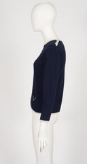 1970s "V" Logo Navy Cashmere Pullover Sweater