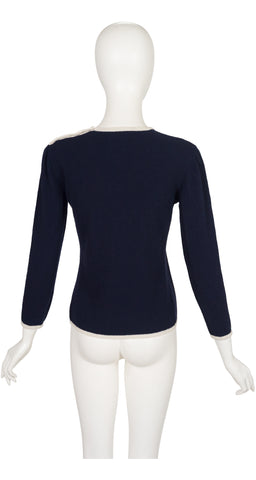 1970s "V" Logo Navy Cashmere Pullover Sweater
