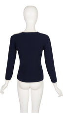 1970s "V" Logo Navy Cashmere Pullover Sweater