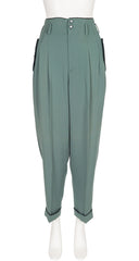 1980s Teal Rayon Tapered High-Waisted Trousers