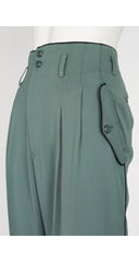 1980s Teal Rayon Tapered High-Waisted Trousers