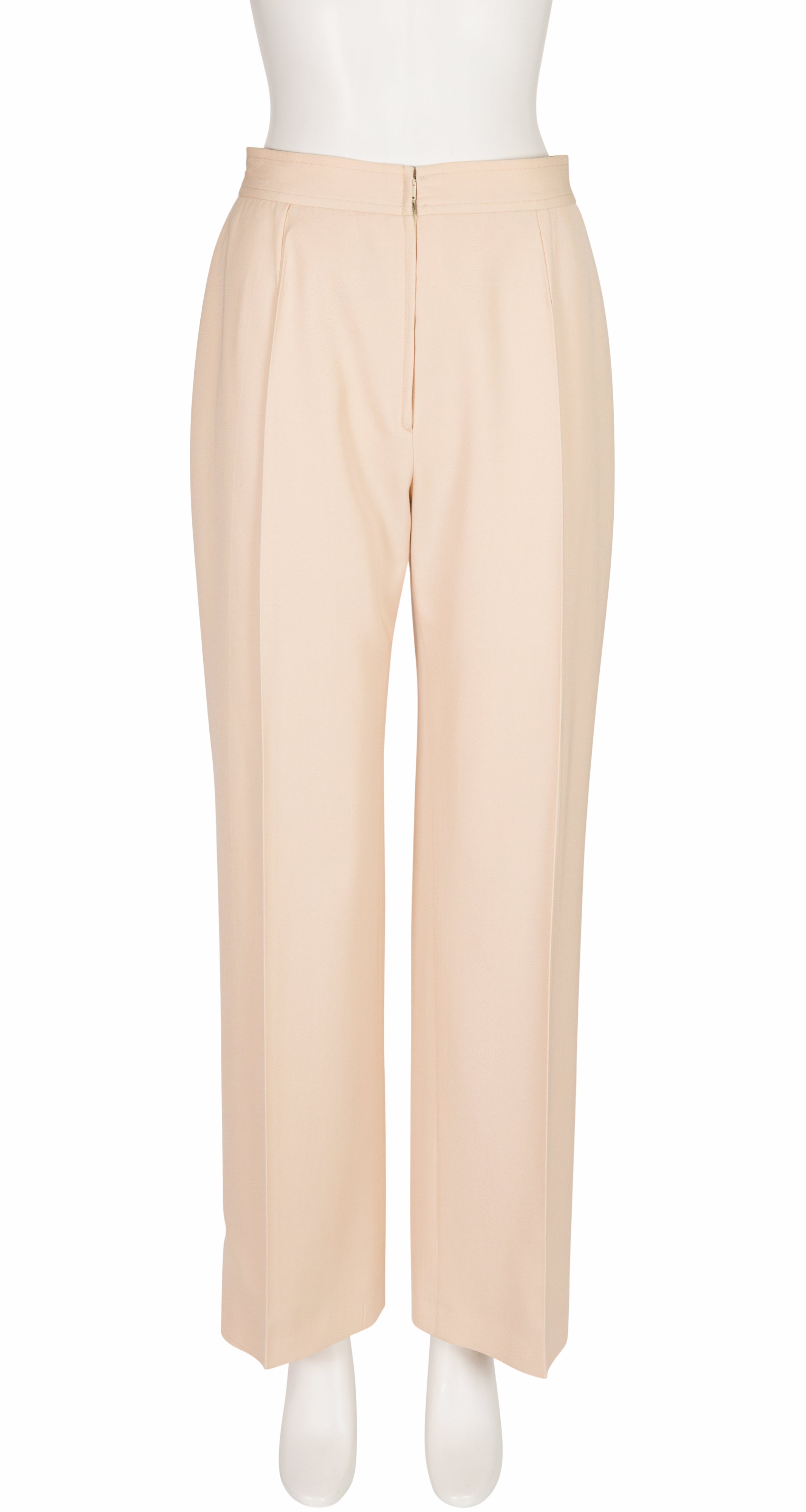 1970s Beige Wool Gabardine Wide-Leg Trousers