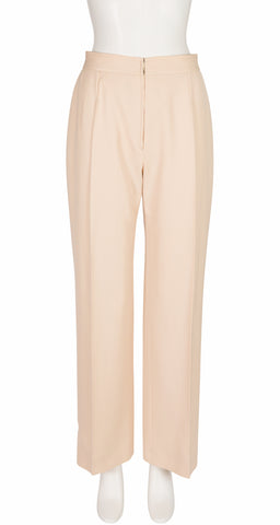 1970s Beige Wool Gabardine Wide-Leg Trousers