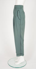 1980s Teal Rayon Tapered High-Waisted Trousers