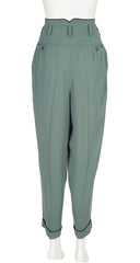 1980s Teal Rayon Tapered High-Waisted Trousers
