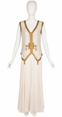 1980s Cream Sequin Vest & Palazzo Pant Evening Set