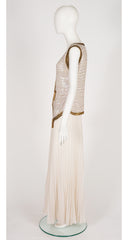 1980s Cream Sequin Vest & Palazzo Pant Evening Set