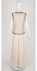 1980s Cream Sequin Vest & Palazzo Pant Evening Set