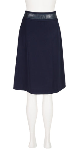 1970s Navy Wool Gabardine Studded Buckle Wrap Skirt