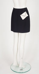 1990s Envelope Pocket Black Crepe Mini Skirt Suit