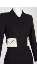 1990s Envelope Pocket Black Crepe Mini Skirt Suit