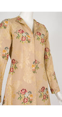 1940s Floral Gold Silk Brocade Floor Length Evening Coat