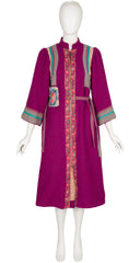 1980s Floral Patchwork Magenta Wool Tie Coat