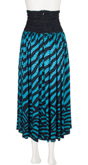 1980s Turquoise & Black Silk Jacquard Cummerbund Skirt