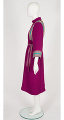 1980s Floral Patchwork Magenta Wool Tie Coat