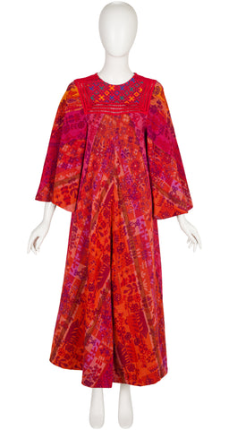 1970s Floral Embroidered Woven Cotton Caftan