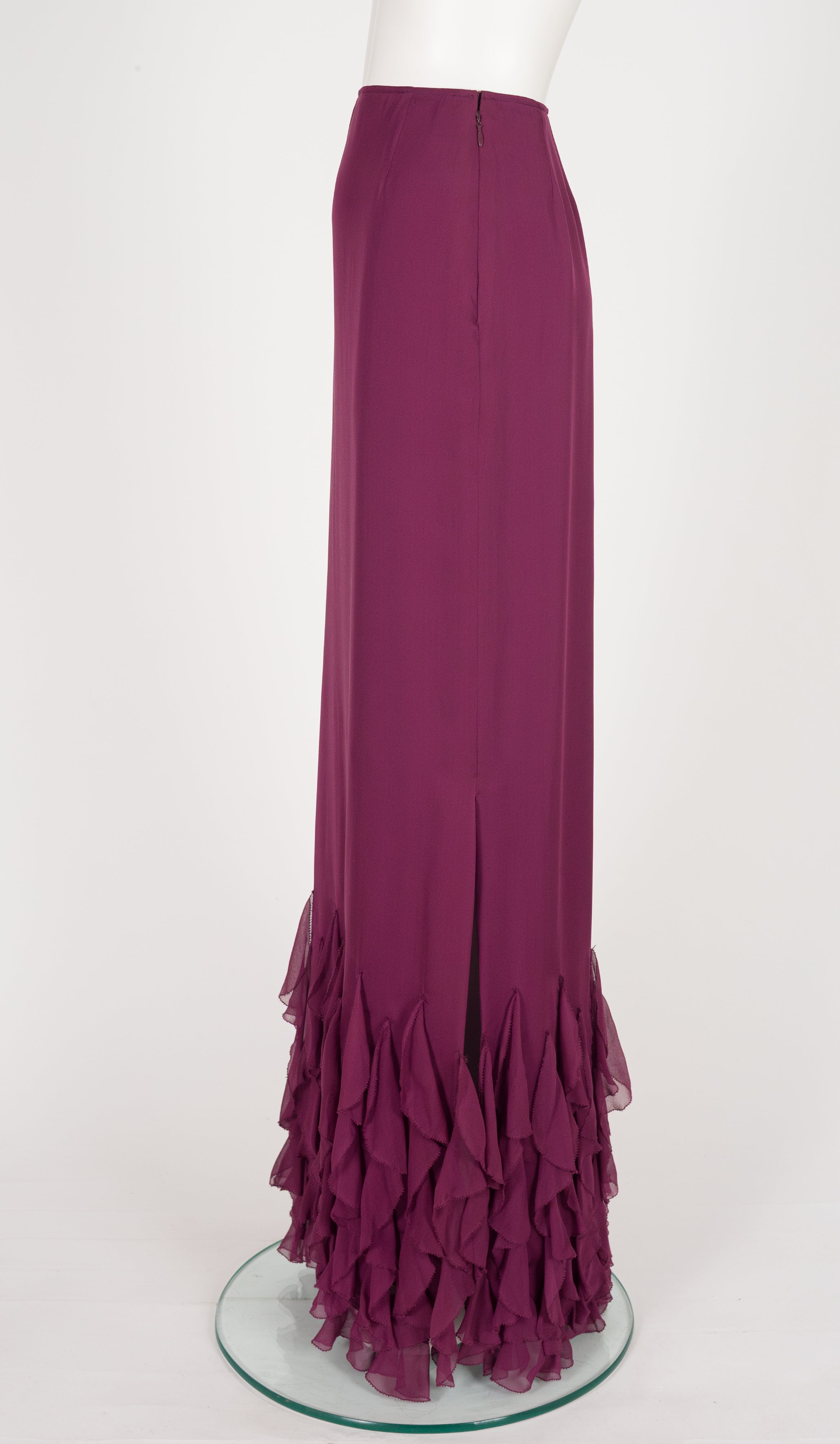 2004-05 F/W Burgundy Silk Chiffon Petal Evening Skirt