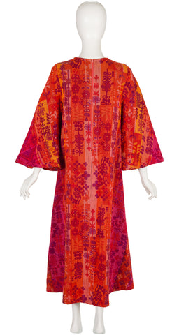 1970s Floral Embroidered Woven Cotton Caftan