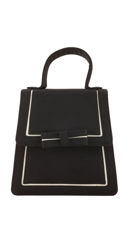1990s Black Rayon Faille Bow Top Handle Bag