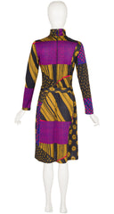 1972 Mixed Print Jersey Long Sleeve Dress