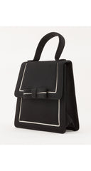 1990s Black Rayon Faille Bow Top Handle Bag