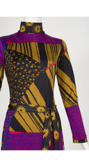 1972 Mixed Print Jersey Long Sleeve Dress